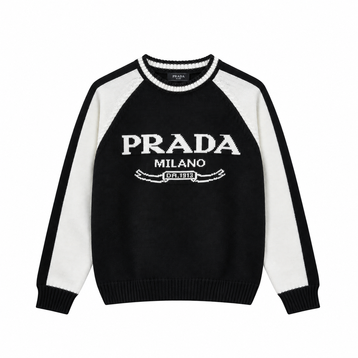 Prada Milano Triko Kazak – Beyaz/Siyah