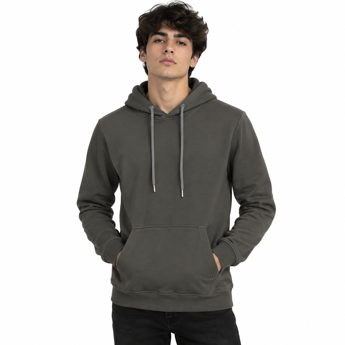 Basic Antrasit Slim Fit Hoodie