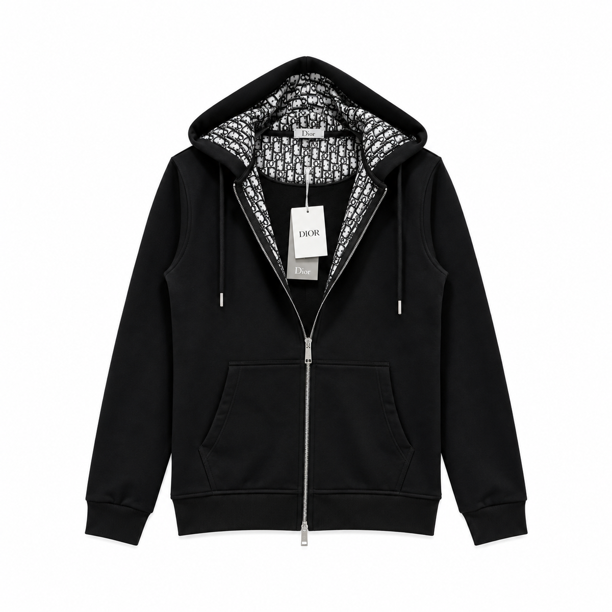 Dior Oblique Fermuarlı Hoodie – Siyah