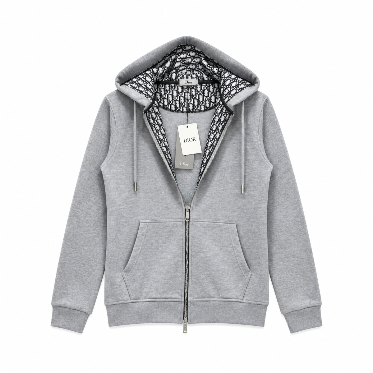 Dior Oblique Fermuarlı Hoodie – Gri