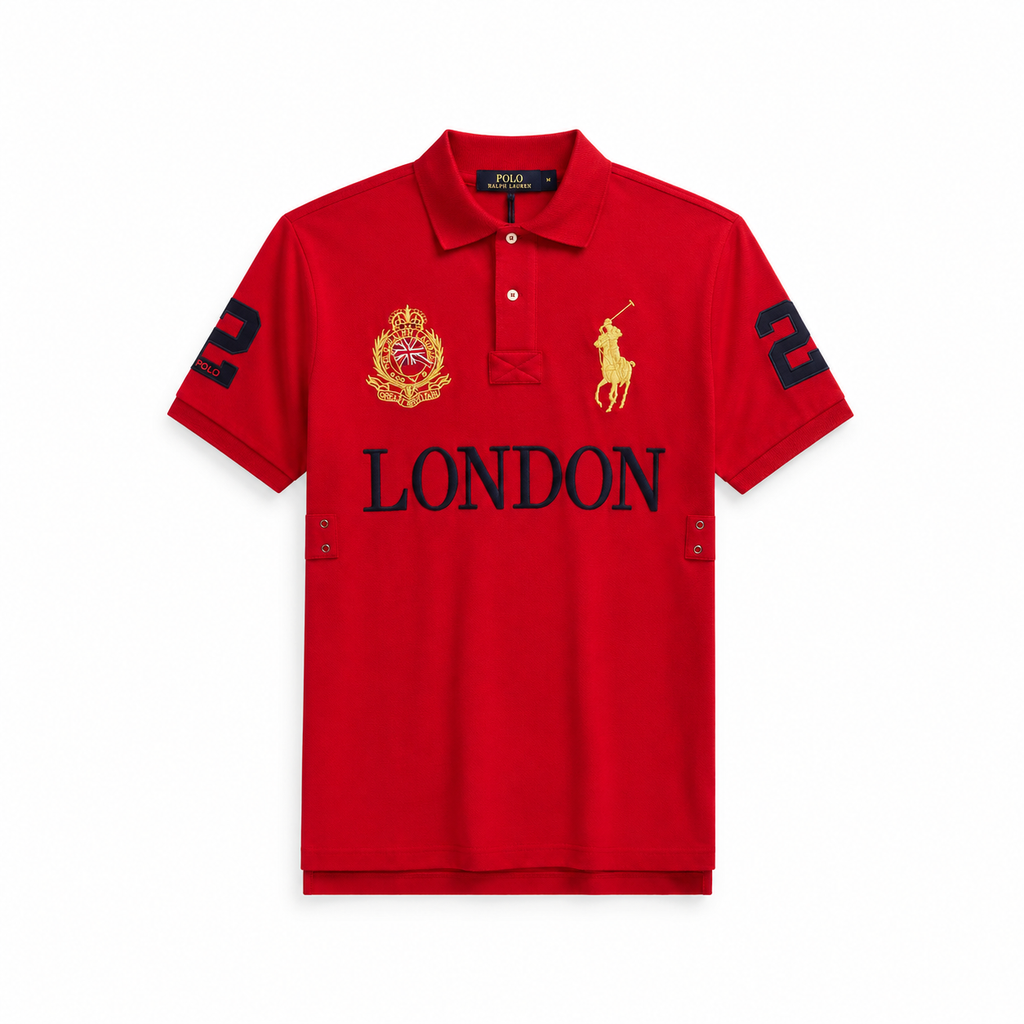 Polo London Nakışlı Polo Yaka Tişört Kırmızı