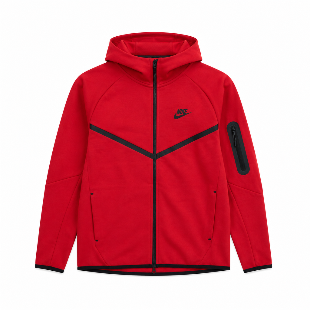 Nike Tech Fleece Fermuarlı Kapüşonlu Üst Kırmızı