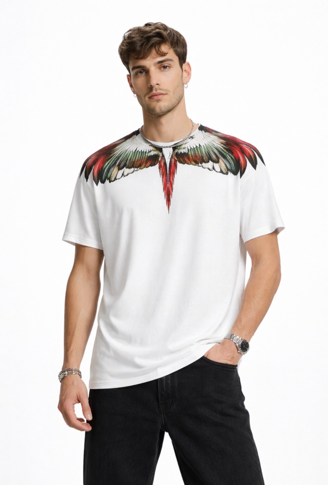 Marcelo Burlon Wings Beyaz Oversize Tişört