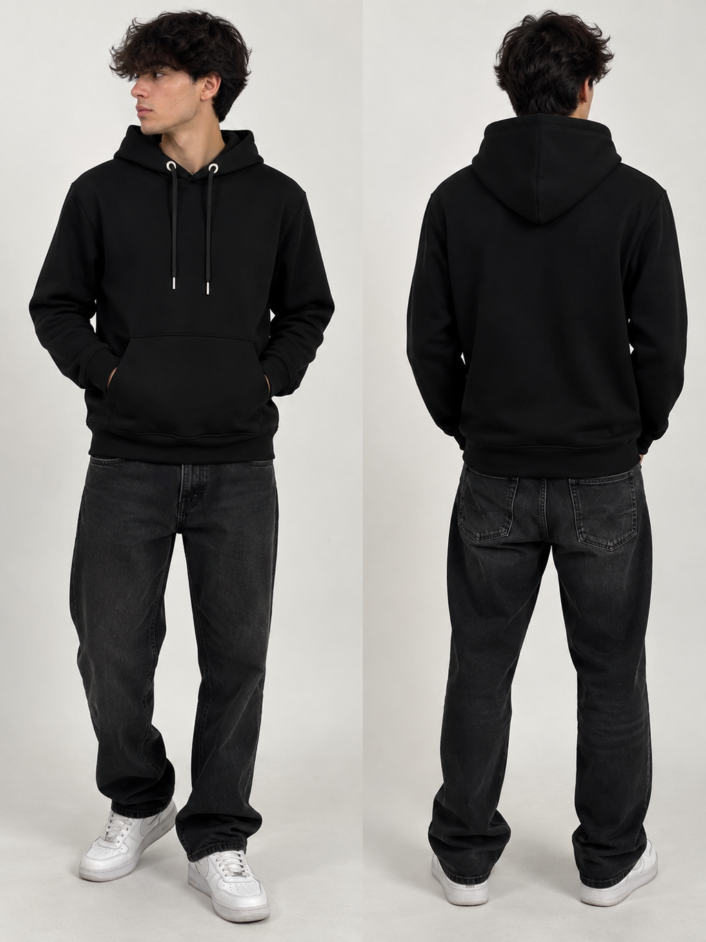 Basic Siyah Slim Fit Hoodie