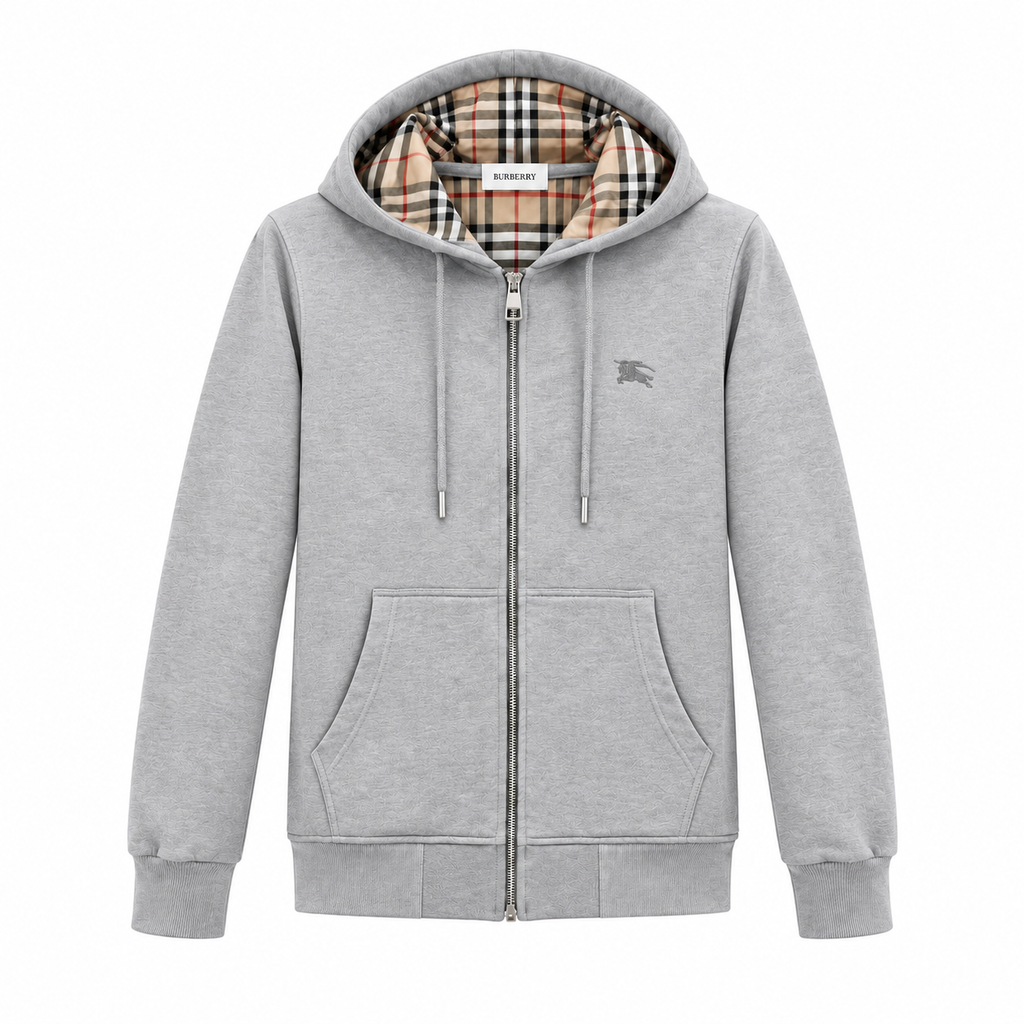 Burberry Fermuarlı Kapüşonlu Hırka - Gri