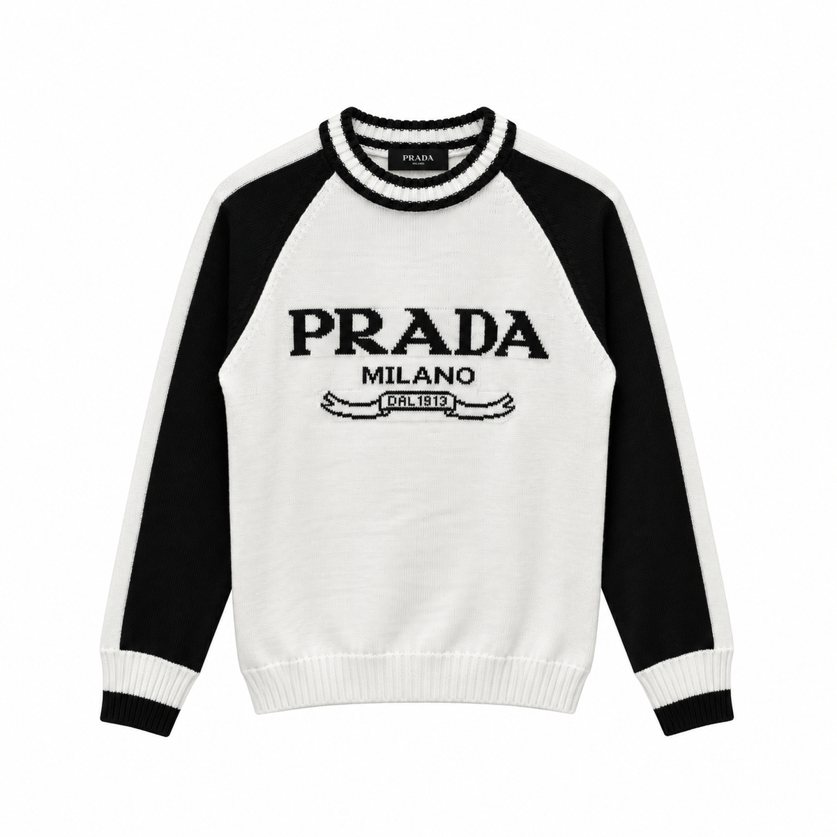 Prada Milano Triko Kazak – Siyah/Beyaz